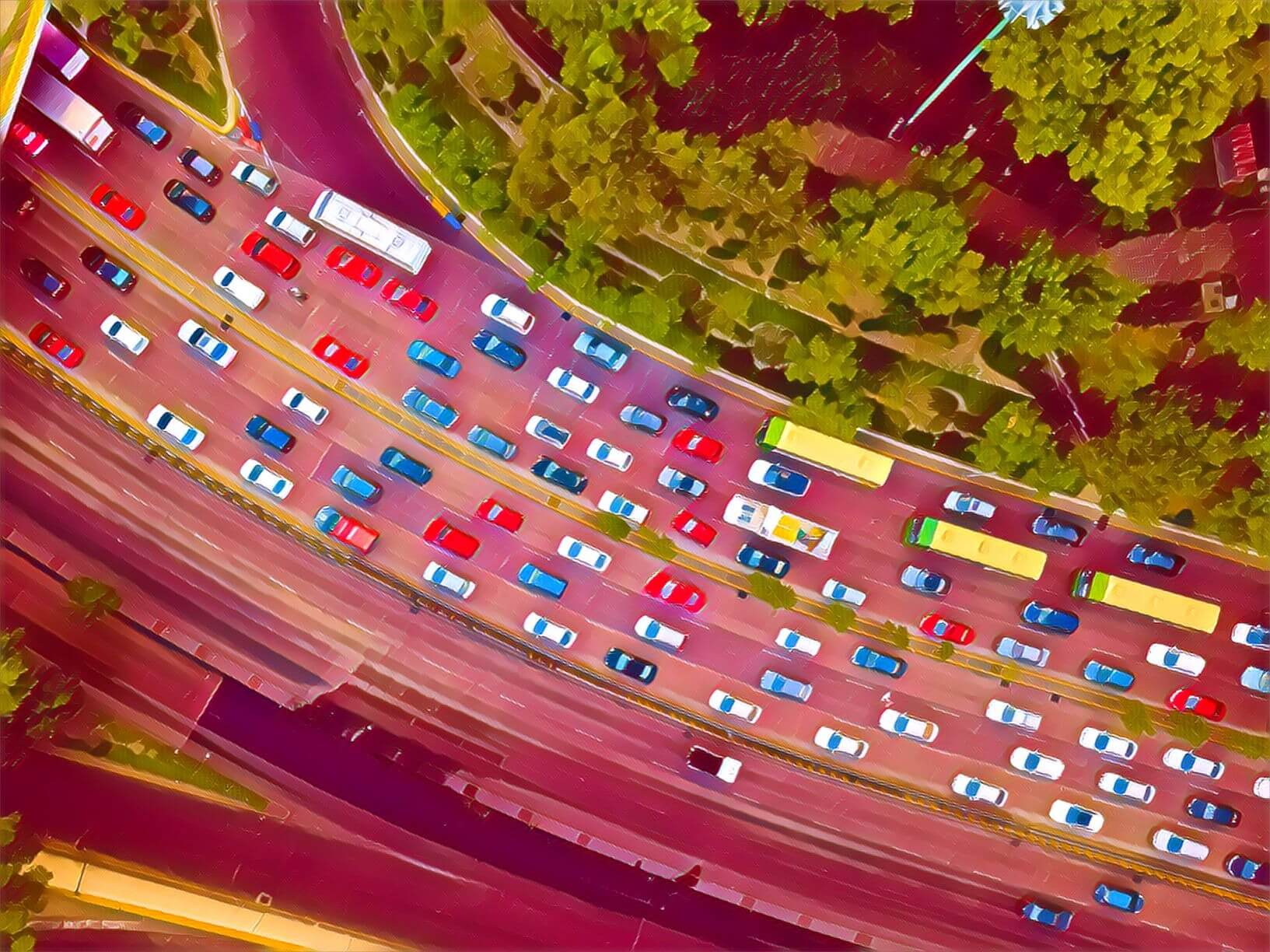 Aerial view of highway traffic