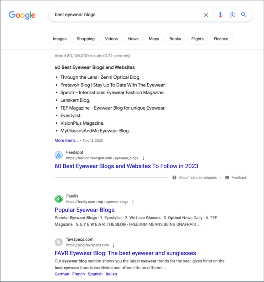 Screenshot from Google SERP